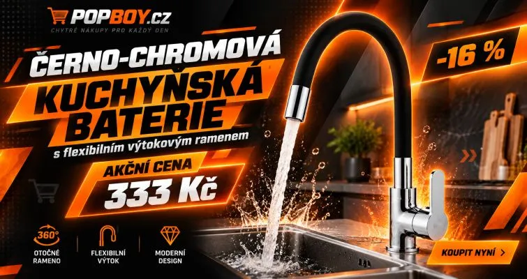 Černo-chromová páková kuchyňská baterie s flexibilním výtokovým ramenem 