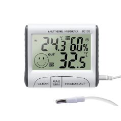 Teploměr s externí sondou, vlhkoměrem a časem