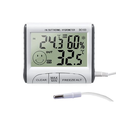 Teploměr s externí sondou, vlhkoměrem a časem