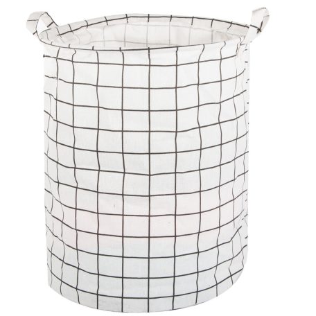 Skládací velký koš na hračky - bílý se čtvercovým vzorem