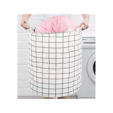 Skládací velký koš na hračky - bílý se čtvercovým vzorem