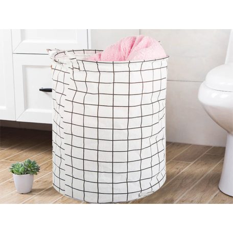 Skládací velký koš na hračky - bílý se čtvercovým vzorem