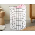 Skládací velký koš na hračky - bílý se čtvercovým vzorem