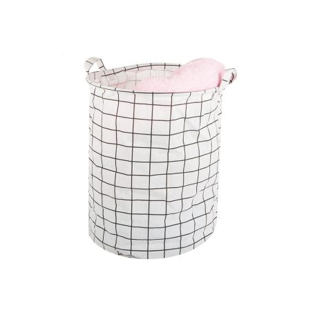 Skládací velký koš na hračky - bílý se čtvercovým vzorem