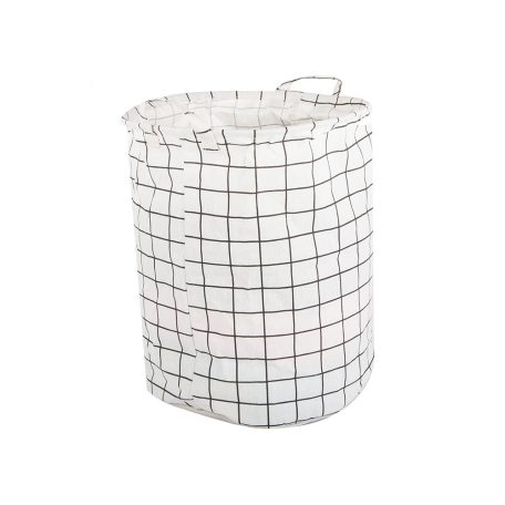 Skládací velký koš na hračky - bílý se čtvercovým vzorem