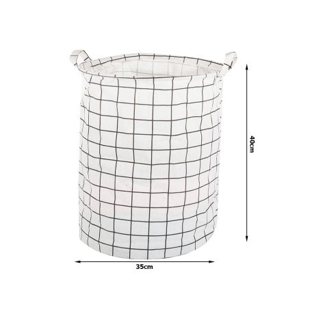 Skládací velký koš na hračky - bílý se čtvercovým vzorem