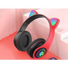   Bezdrátová sluchátka s vestavěným mikrofonem a LED osvětlením - červená