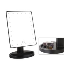 Velké kosmetické zrcátko s 16 LED světly - černé