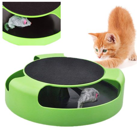 Hračka pro kočky s myší a škrábanou plochou - 25 cm × 6,5 cm - v zelené barvě