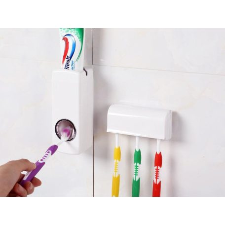 Dávkovač zubní pasty s držákem zubních kartáčků v bílé barvě