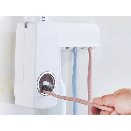 Dávkovač zubní pasty s držákem zubních kartáčků v bílé barvě