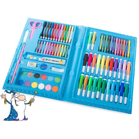 86dílná sada na kreslení a malování v praktickém pouzdře - modrá