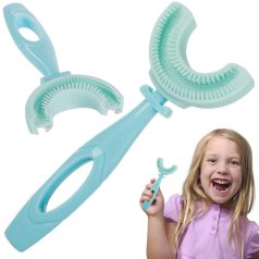  Silikonový zubní kartáček pro děti ve tvaru U - modrý