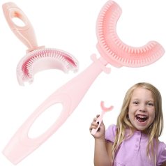    Dětský silikonový zubní kartáček ve tvaru U - růžový