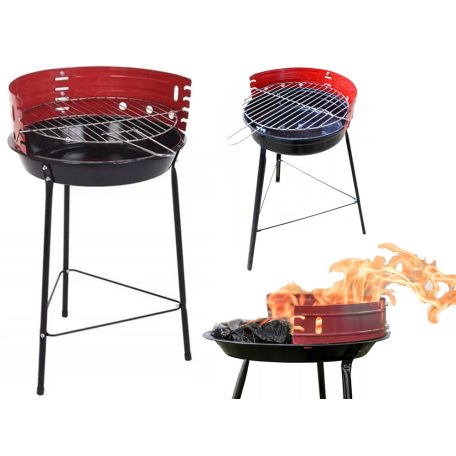 Gril na dřevěné uhlí v černé a červené barvě - 32 cm