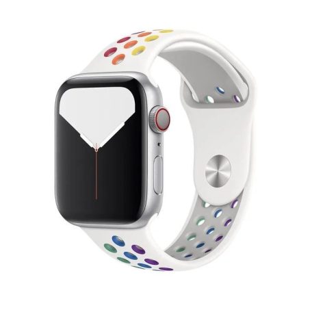 Sports Wear White-Rainbow velký silikonový řemínek na hodinky Apple Watch 38/40/41