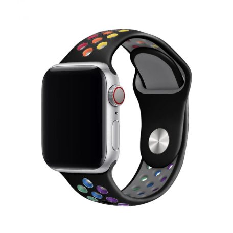 Sports Wear Black-Rainbow velký silikonový řemínek na hodinky Apple Watch 38/40/41