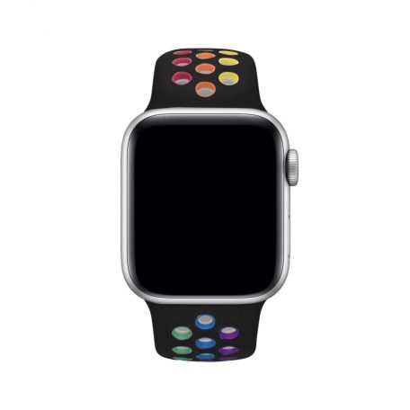 Sports Wear Black-Rainbow velký silikonový řemínek na hodinky Apple Watch 42/44/45/49