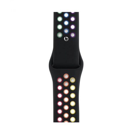Sports Wear Black-Rainbow velký silikonový řemínek na hodinky Apple Watch 42/44/45/49
