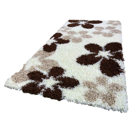 Shaggy bílo-béžový květovaný koberec 120x170 cm rozměry