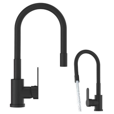 Černá páková kuchyňská baterie s flexibilním výtokovým ramenem