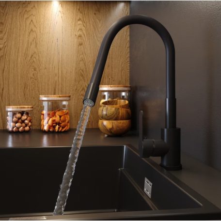 Černá páková kuchyňská baterie s flexibilním výtokovým ramenem