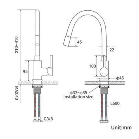 Černo-chromová páková kuchyňská baterie s flexibilním výtokovým ramenem