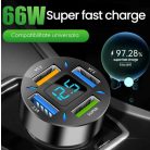 Nabíječka do auta se 4 USB (3 x USB 3.1A + 1 x 66 W) s technologií USB Quick Charge 3.0 a zobrazením napětí baterie