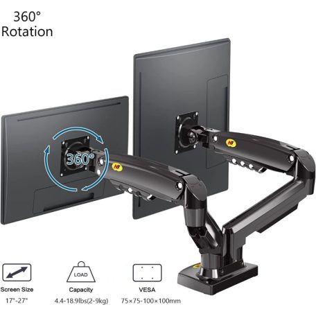 Nastavitelný dvojitý otočný stojan na stolní monitor (17"-27") pro úhlopříčky obrazovky od 43 cm do 68 cm