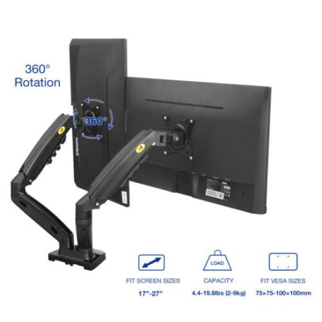 Nastavitelný dvojitý otočný stojan na stolní monitor (17"-27") pro úhlopříčky obrazovky od 43 cm do 68 cm