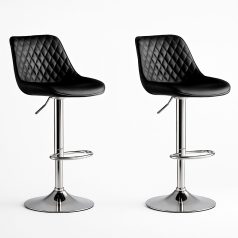   Stylová barová židle s nastavitelnou výškou (2 ks) - černé s chromovým stojanem