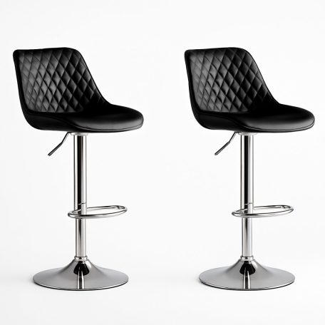 Stylová barová židle s nastavitelnou výškou (2 ks) - černé s chromovým stojanem