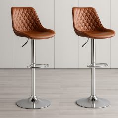   Stylová barová židle s nastavitelnou výškou (2ks) - hnědá s chromovým stojanem