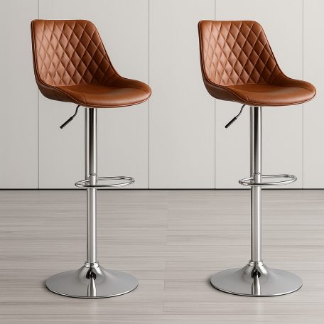Stylová barová židle s nastavitelnou výškou (2ks) - hnědá s chromovým stojanem