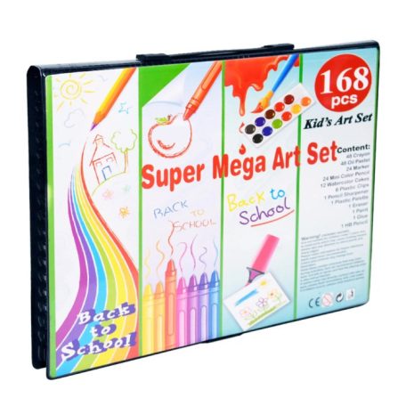 Sada na kreslení a malování pro děti Back to School v praktickém držáku - 168-dílná - modrý