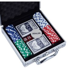   Pokerová souprava se 100 žetony, 2 balíčky karet v kovovém pouzdře