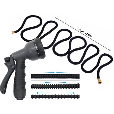 15metrová hadice postřikovače s hlavicí postřikovače v černé barvě