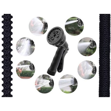 15metrová hadice postřikovače s hlavicí postřikovače v černé barvě