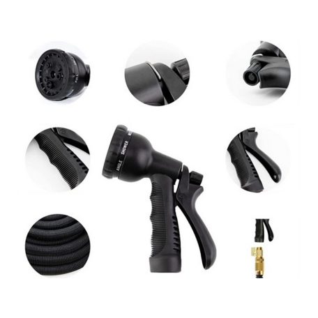 15metrová hadice postřikovače s hlavicí postřikovače v černé barvě