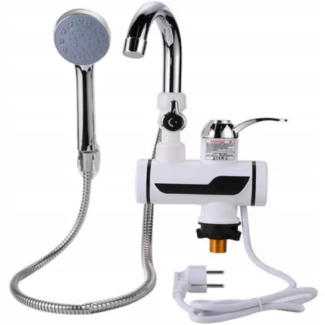 LED displejová baterie s okamžitým ohřívačem vody se sprchovou hlavicí v bílé barvě - 3000W