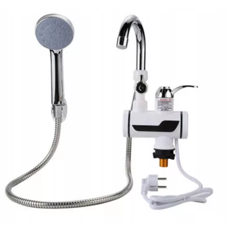 LED displejová baterie s okamžitým ohřívačem vody se sprchovou hlavicí v bílé barvě - 3000W