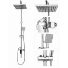 Hranatý měděný sprchový set s baterií - barva chrom
