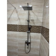 Hranatý měděný sprchový set s baterií - barva chrom