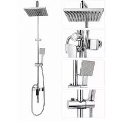 Hranatý měděný sprchový set s baterií - barva chrom