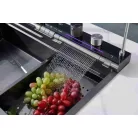 Elegantní nerezový multifunkční kuchyňský dřez s dvojitou baterií, myčka skla, LED displej, prkénko na krájení