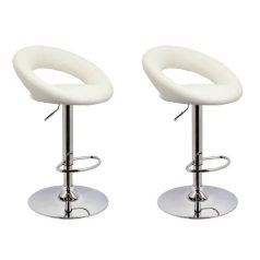   2 stylové, výškově nastavitelné bílé barové židle Miami