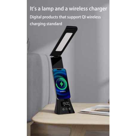 Stolní lampa, nabíječka telefonu a hodiny 3 v 1 - 15 W