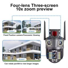   Profesionální venkovní kamera (Wi-Fi), se třemi čočkami, funkcí nočního vidění, 10x přiblížením, detekcí pohybu, bezplatnou aplikací