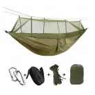 Houpací síť s moskytiérou v zelené barvě v praktickém držáku 260 cm x 140 cm s příslušenstvím