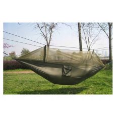   Houpací síť s moskytiérou v zelené barvě v praktickém držáku 260 cm x 140 cm s příslušenstvím